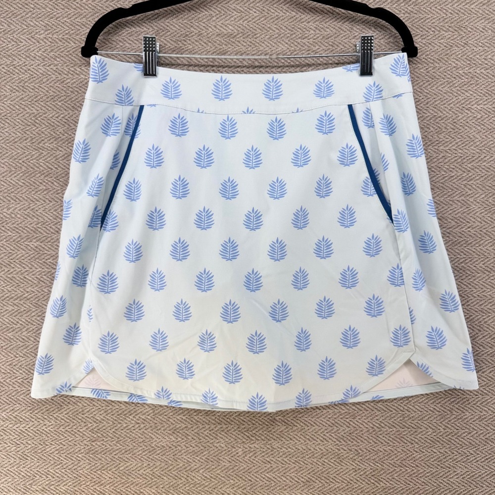 Vineyard Vines Performance Skort Medium Blue Leaf Print Golf Tennis Activewear